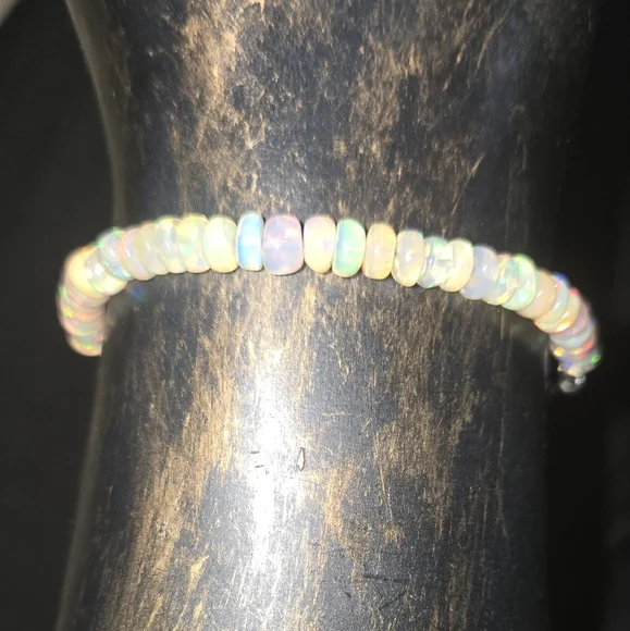 Fire Opal Natural 1-2k ×35 & sterling Rhondel Bracelet Sz8.5" Adjustable - Picture 1 of 8